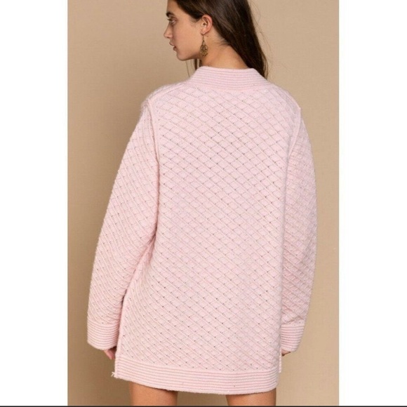 POL Clothing NEW Women's Baby Pink Luxe Open Cardigan Sweater with Buttons Large - Picture 6 of 12